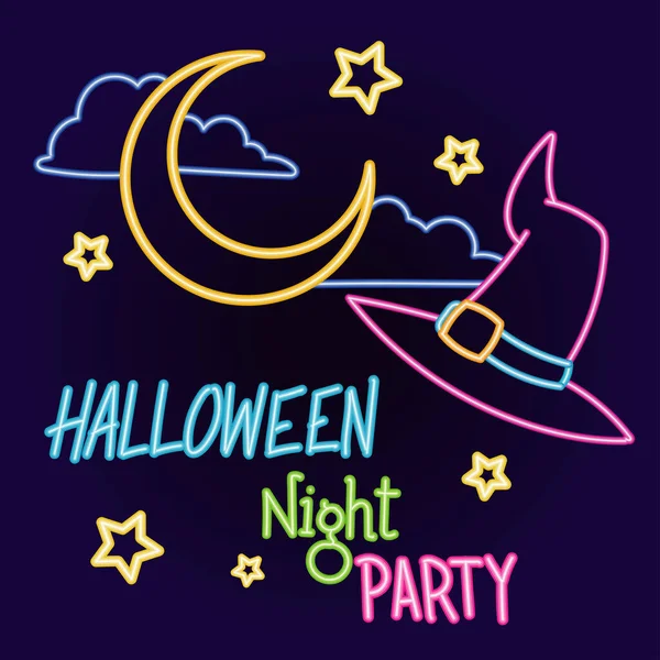 Tarjeta Fiesta Noche Halloween Estilo Neón — Vector de stock