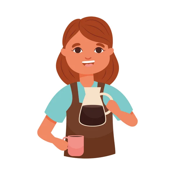 Barista Chica Con Café Jarra Taza — Vector de stock