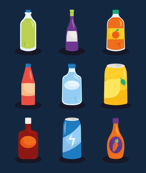 Icono Bebidas Establecido Sobre Fondo Azul — Vector de stock