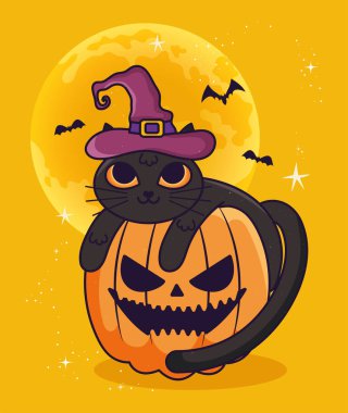 Cadılar bayramı kara kedisi ve balkabağı tasarımı