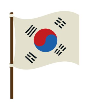 Beyaz arkaplanda sırıkta Kore bayrağı