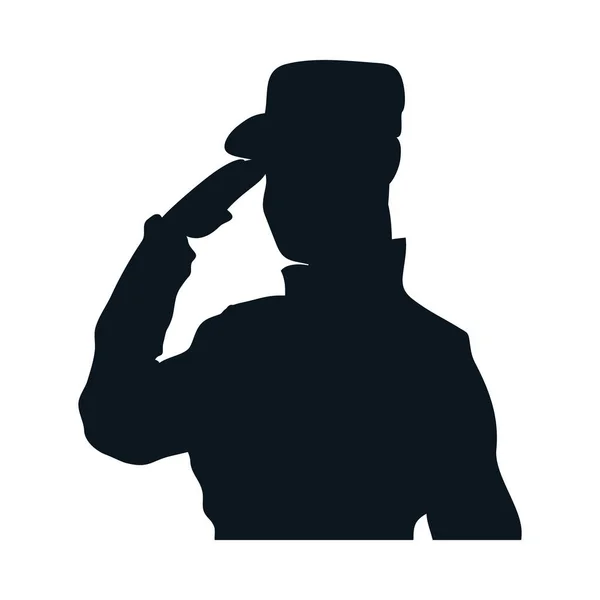 Silhouette Militaire Officier Sur Fond Blanc — Image vectorielle