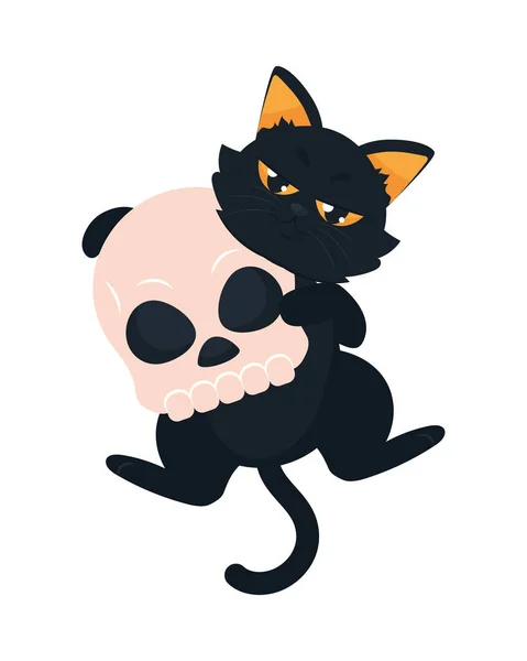 Halloween Gato Com Crânio Fundo Branco — Vetor de Stock