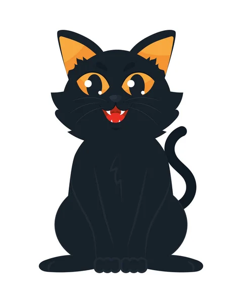 Halloween Preto Gato Sobre Branco Fundo — Vetor de Stock