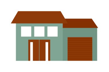 Beyaz arka planda garajı olan ev.