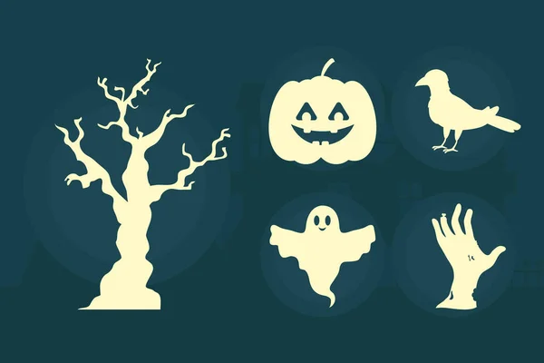 Silhouettes Halloween Icône Set Design — Image vectorielle