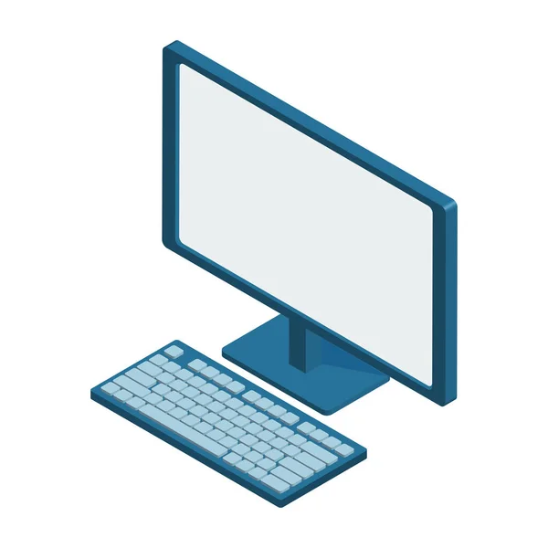 Computador Mesa Azul Isométrico Sobre Branco — Vetor de Stock