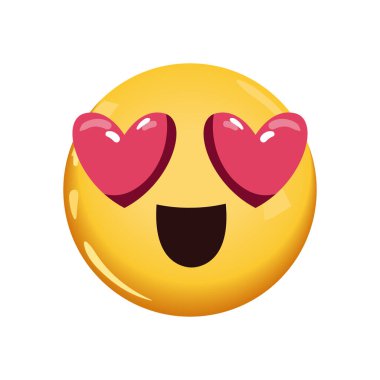 Düz emoji beyaz üzerine aşık