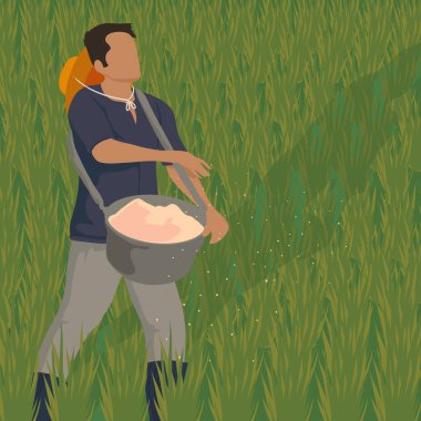 Çalışan çiftçi kartı tohum ekiyor