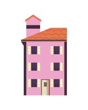 Düz pembe bina beyaz üzerine