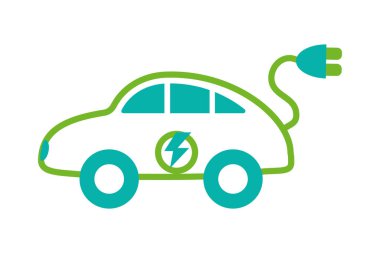Beyaz arkaplanda elektrikli araba simgesi