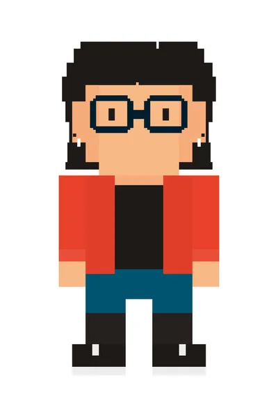 Pixel Hipster Fille Sur Fond Blanc — Image vectorielle