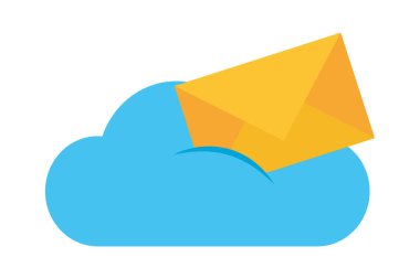 beyaz arkaplanda zarf olan bulut deposu