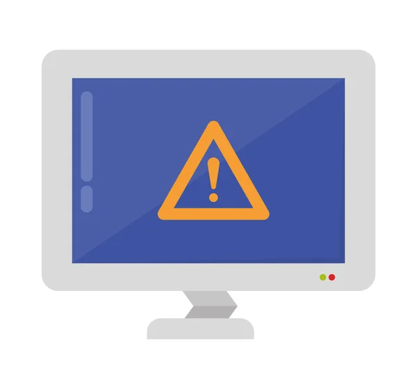 Computer Monitor Warning Sign White Background — Stock Vector