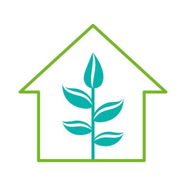 Beyaz arkaplanda yaprakları olan ev