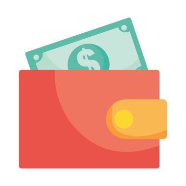 Beyaz arkaplanda para olan cüzdan