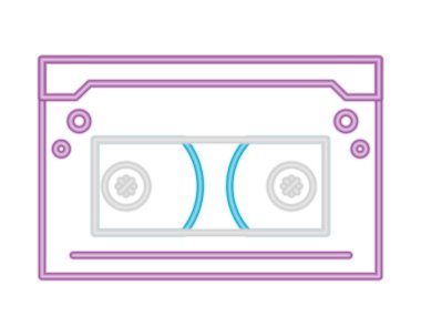 Beyaz arkaplanda neon retro kaset simgesi