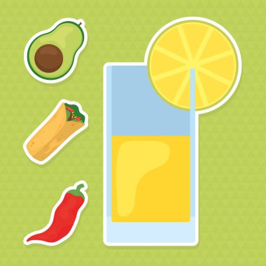 Yeşil arka planda Meksika yemek ikonu koleksiyonu