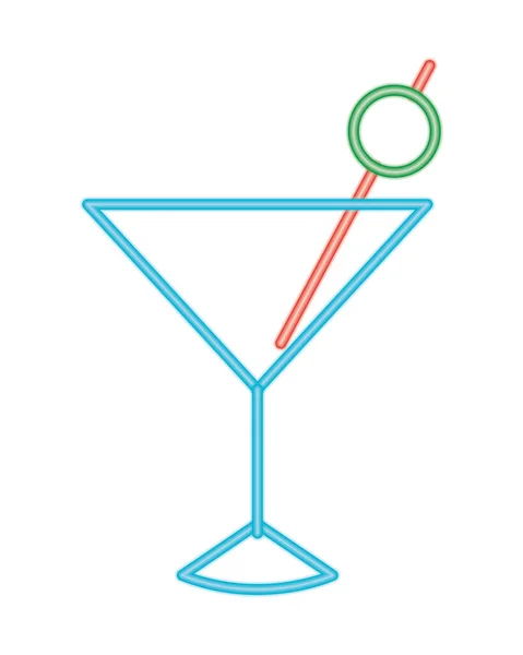 Neon Martini Cocktail Ikon Vit Bakgrund — Stock vektor