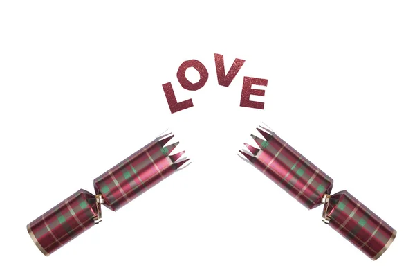 Cracker de Noël isolé en motif tartan avec texte d'amour — Photo