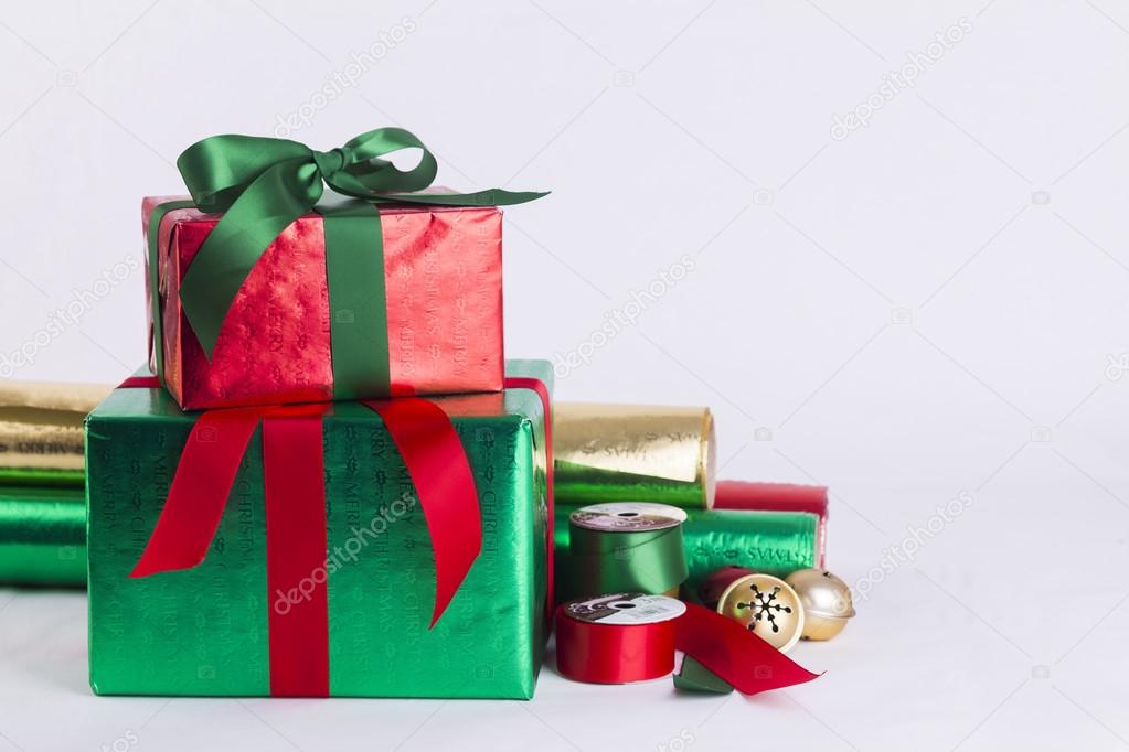 Christmas gifts and wrapping paper