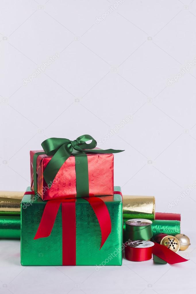 Christmas gifts and wrapping paper