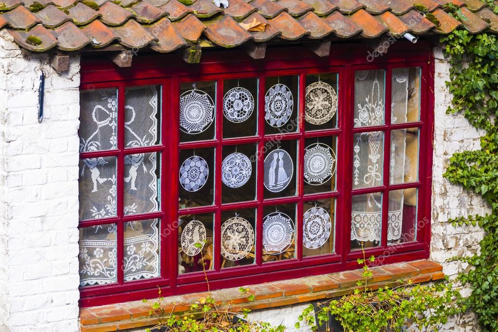 lacemakers window display, Bruges, Belgium