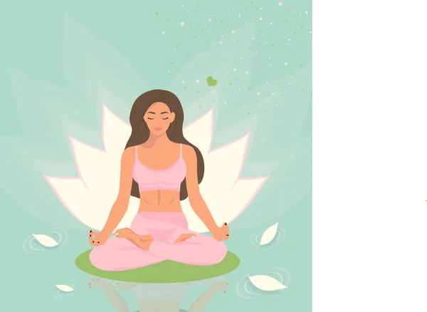 Girl Relaxing Yoga Yoga Center Poster Yoga Relaxing Nature Facleless — Vector de stock