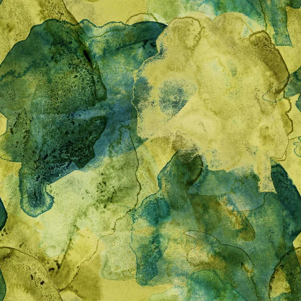 Бесшовный Рисунок Акварельных Пятен Теплых Ярко Желтых Зеленых Цветах Элемент — стоковое фото
