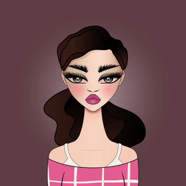 Bonito Ásia Menina Avatar Ilustração Clipart Vestindo Rosa Top —  Vetores de Stock