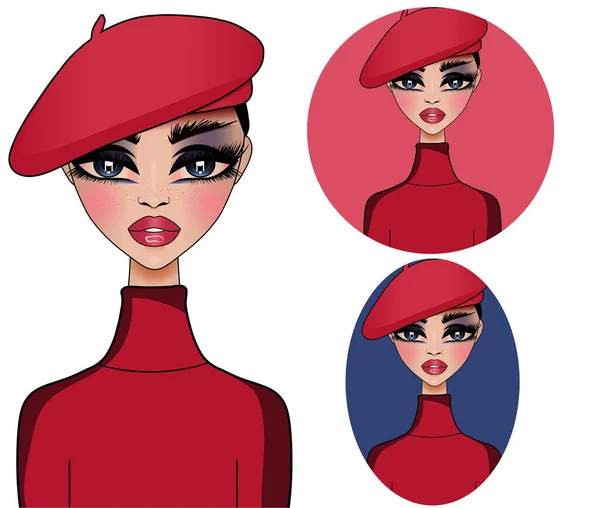 Paris Girl Pink Beret Top Girl Avatar Illustration Clipart Isolated — Stock Photo, Image