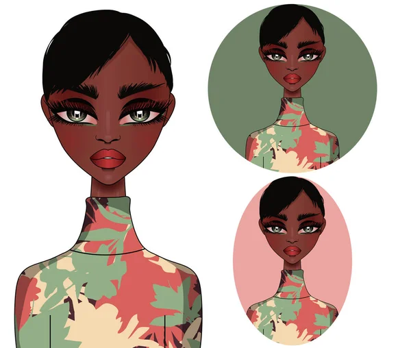 Menina Elegante Africano Suéter Menina Avatar Ilustração Clipart Isolado Fundo — Fotografia de Stock