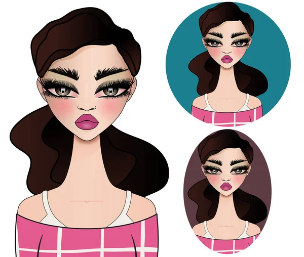 Moody Azjatka Blada Dziewczyna Różowym Wzorze Top Dziewczyna Avatar Ilustracja — Zdjęcie stockowe