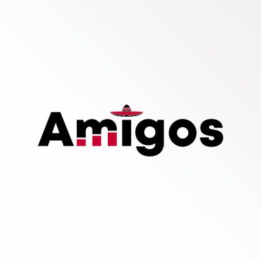 letter or writing AMIGOS sans serif font with hat on top and chart image graphic icon logo design abstract concept vector stock. 