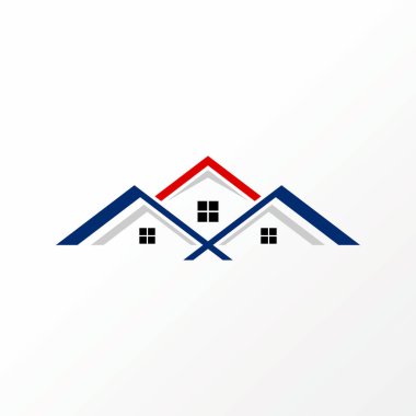Simple and very unique three roof house middle or center and side windows image graphic icon logo design abstract concept vector stock. 