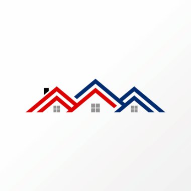 Simple and very unique three roof house front to back with windows image graphic icon logo design abstract concept vector stock.