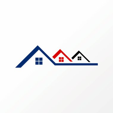 Simple and unique three roof house front to back with windows image graphic icon logo design abstract concept vector stock. 