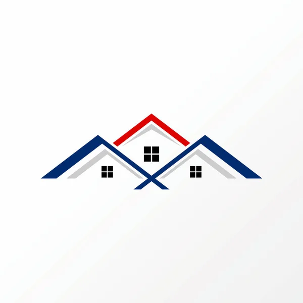 Simple and very unique three roof house middle or center and side windows image graphic icon logo design abstract concept vector stock. — Archivo Imágenes Vectoriales