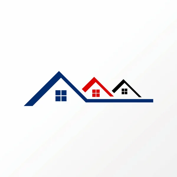 Simple and unique three roof house front to back with windows image graphic icon logo design abstract concept vector stock. — ストックベクタ