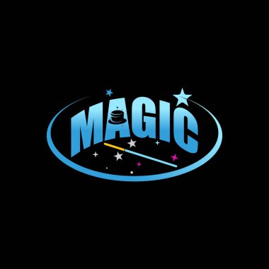 Simple and unique word MAGIC with magic wand, hat, and many stars image graphic icon logo design abstract concept vector stock. 