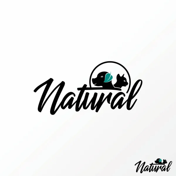 Writing NATURAL handwritten font  with leaves, dog, and funny cat image graphic icon logo design abstract concept vector stock. — Stok Vektör