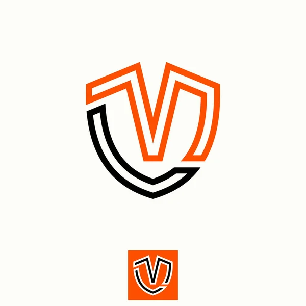 Simple Unique Letter Word Font Double Line Shield Guard Image — Vettoriale Stock
