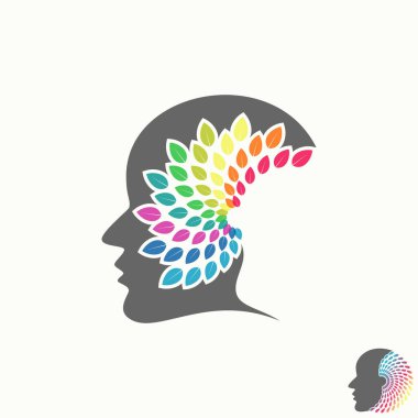 İnsan ya da kadın yüzü, arkasında iz bırakan grafik logo tasarımı soyut konsept vektör stoğu ile karşılaşıyor. Güzellik veya yaratıcı beyinle ilgili bir sembol olarak kullanılabilir.