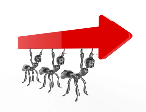 Kırmızı ok ile 3d karıncalar