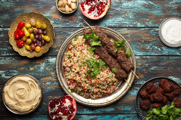Arabské turecké rozmanité jídlo shora — Stock fotografie