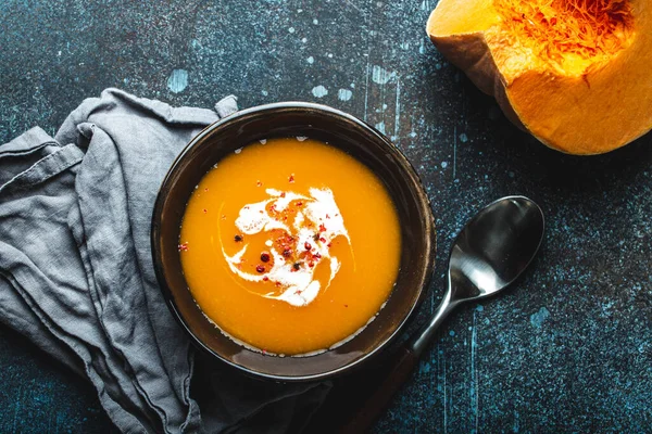 Crema di zucca zuppa vista dall'alto — Foto Stock