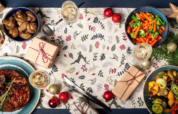 Christmas Table top widok baner miejsce na tekst — Zdjęcie stockowe
