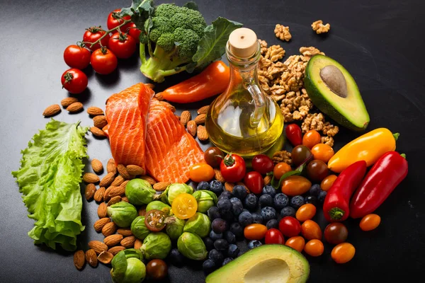 Healthy diet and nutrition food rich in vitamins and omega-3 concept — Stock Fotó