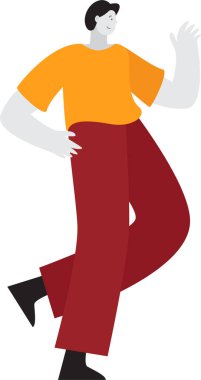 Genç adam yalnız yürür. Beyaz tenli, siyah saçlı, yakışıklı bir adamın yürüme pozisyonunda izole edilmiş bir erkek karakteri. Düz vektör işadamı