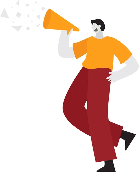 Flat People Promoting Megaphone Flat Concept Great Social Media Promotional — Vetor de Stock